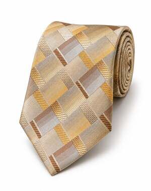Concepts by Claiborne Men's Geometric Necktie Gold Taupe Brown Woven 57x3.5